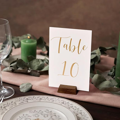 UNIQOOO 12 Pack Trapezoid Walnut Wood Stand |1.2mm Slot for Cardstock, Wedding Table Numbers Holders, Photo Holder, Photo Display Stand for Event Decor, Retail Shop, Cafe Restaurant Menu, Business Card, Name Tag