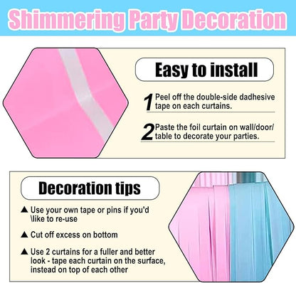 6 Pack Macaron Pink Blue Foil Fringe Curtain Backdrop, 3.28Ft x 8.2Ft Metallic Tinsel Foil Fringe Streamer Curtains for Photo Booth, Birthday, Wedding, New Year Party Decorations