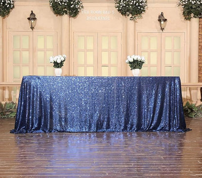 SquarePie Sequin Tablecloth Rectangular 60 x 102 Inch Navy Blue Sparkly Table Linen for Wedding Party