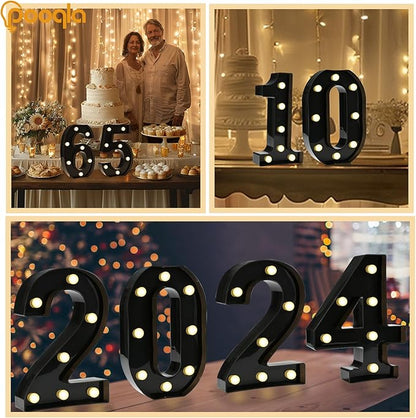 Pooqla Decorative Led Light Up Number Letters, Black Plastic Marquee Number Lights Sign for 50th Birthday Party Wedding Decor Battery Operated Black Decoration 50