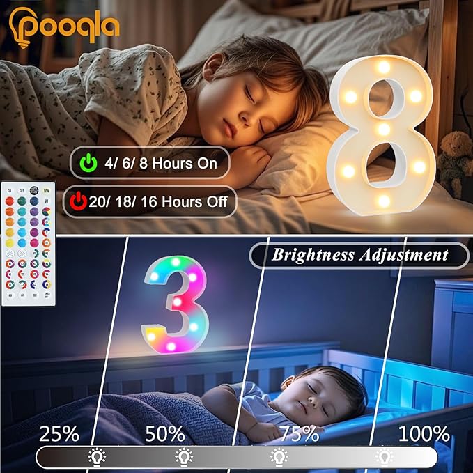 Pooqla Colorful Lighted Numbers with Remote, 35 Colors Light Up Numbers for Party, RGB LED Marquee Number Lights Gift for 5th Birthday Decorations, Wedding, Bar, Night Light, Home Decor, Number 5