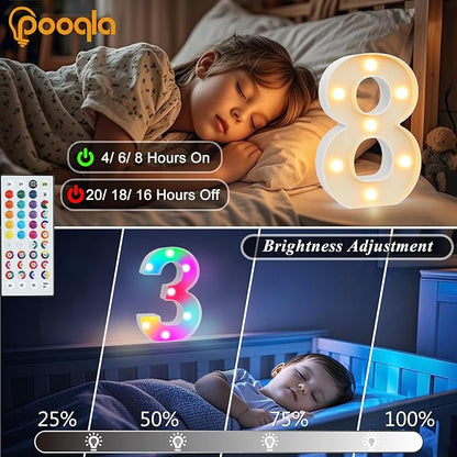 Pooqla 25th Birthday Decorations for Her Him, 35 Colors LED Light Up Numbers with Remote, Multicolor Marquee Numbers for Party Backdrop 25th Anniversary Decor Birthday Gifts for Women, Number 25