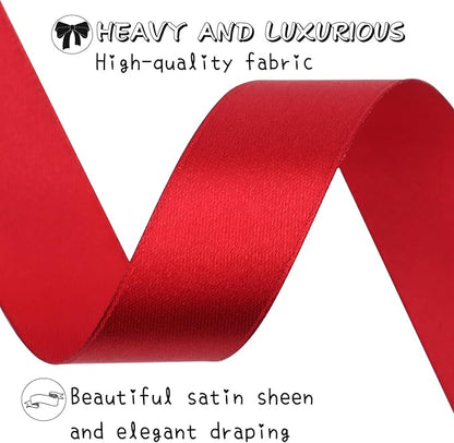 Deep red Solid Satin Ribbon 1 Inch 50 Yards Solid Polyester Fabric Ribbon for Gift Wrapping Wedding Christmas Baby Shower Birthday Party Decoration Handmade Immortal Flower Craft