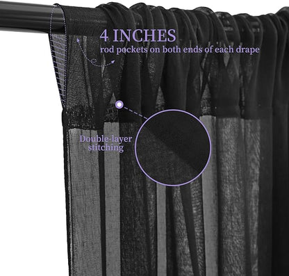 6 Panels Black Ceiling Drapes for Wedding, 5ftx40ft Ceiling Drapes Cheesecloth Sheer Fabric Curtain Wedding Arch Draping Fabric Romantic Ceilings Decorations for Weddings Party Ceremony Stage