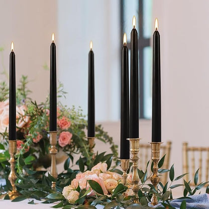 36-Pack 10-Inch Black Taper Candles - Drip-Free Unscented, Long Burning for Dinner Parties, Halloween, Home Decor, Spells & Rituals, Meditation, Prayer (25.4 cm)