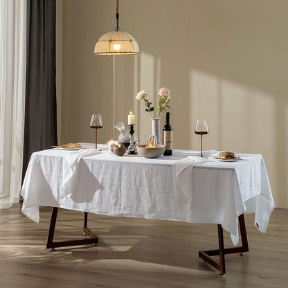 Talasily Linen Tablecloth 100% Pure Linen Table Cloth 60x108 Inches Rectangle Tablecloths Washable Cloths for Kitchen, Dining, Buffet Parties, Holidays, Picnic, Weddings and Restaurants-White