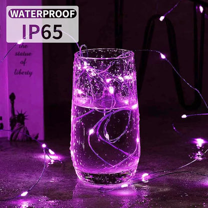 Aogist 24 Pack Fairy Lights 3 Modes 7ft 20 LED Waterproof,Battery Operated Silver Wire Firefly Starry Moon Mini String Lights for Mason Jars Christmas DIY Crafts Wedding Party Bedroom,Pink