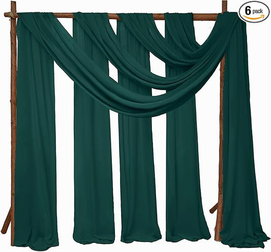 6 Panels Emerald Green Wedding Arch Drapery 28" x20Ft Wedding Arch Draping Fabric Chiffon Fabric Drape Sheer Backdrop Curtain for Nuptials Party Ceremony Birthday Arbor Drapery Reception Ceiling Décor