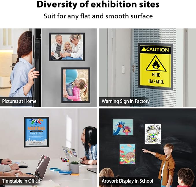 10Pack Magnetic Sign Holder 8.5 x 11, Self Adhesive Magnetic Frames for Wall, Magnetic Picture Frame Paper Holder for Fridge, Door, Window Magnetic Display Poster Frame Document Holder, Black