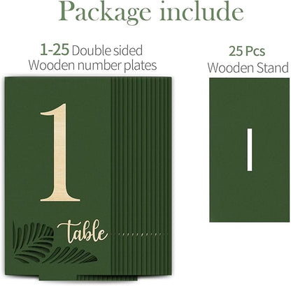 Wooden Table Numbers 1-25,3.2x5.8 Inch Double Sided Rustic Olive Green Wedding Table Number Signs with Wooden Base,Wedding Centerpieces for Banquet Restaurant Party Decor(Olive Green, 1-25)