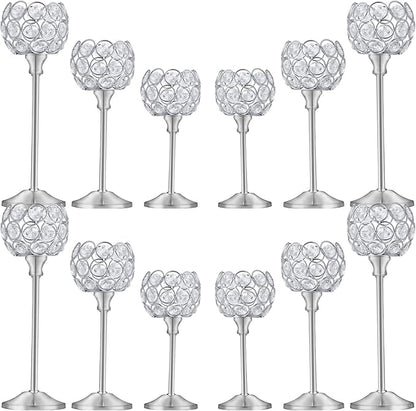 Crystal Candle Holders Set of 16 for Wedding Centerpieces Gold Or Silver Candle Holders Bulk Decorative Tealight Candle Holder for Wedding, Party,Table Centerpieces Decoration (Silver, 4Sets(12 Pcs))