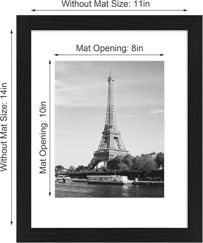 11x14 Picture Frame Set of 4 with Tempered Glass, Black Frame Display 8x10 Picture with Mat or 11 x 14 Without Mat, Rustic Wood Photo Frames for Horizontal or Vertical Wall Mounting