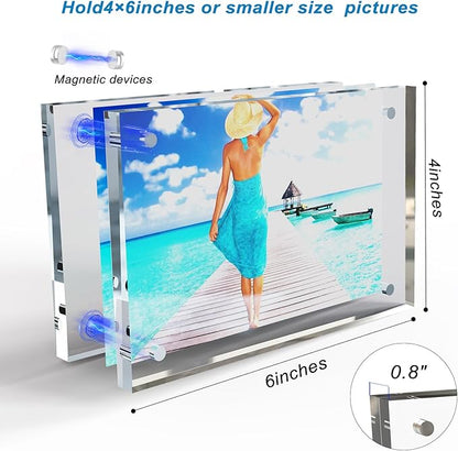 4x6 Inches Acrylic Picture Frames 5 Pack, Double Sided Magnetic Photo Frames,Free Standing on Desk or Table Clear Picture Frames