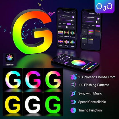 OJQ Light Up Letters LED Letter - Marquee Letters Room Decor Alphabet Letter Music Sync Color Change Colorful - Christmas Birthday Gifts for Girl - Teen Girls Gifts Party Home Wall Decor