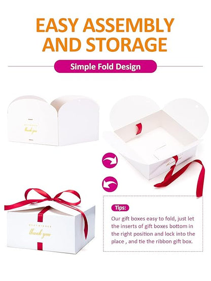 MESHA 8×8×4'' Gift Boxes with Ribbons,10PC White Gift Box with Lid, Thank you Box for Gifts,Candy Treat Boxes for Presents