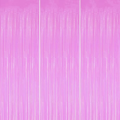 3 Pack Foil Fringe Backdrop - Pastel Purple Shiny Tinsel Curtains for Party Decoration/Photo Booth Props - 3.3x8.2 FT Metallic Foil Backdrop for Birthday, Wedding, Graduation, Christmas.