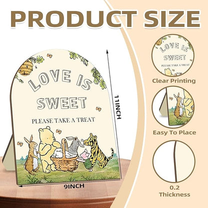 Classic Pooh Love is Sweet Please Take A Treat Sign, Winnie Decor Bridal Shower Sign, Love is Sweet Sign for Wedding Shower, Baby Shower Bridal Shower Decor Supplies 9 * 11IN
