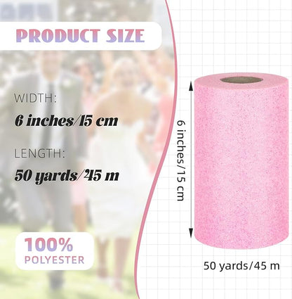 Glitter Tulle Rolls 6” by 50 Yards Sparkle Tulles Fabric Ribbon Sequin Tulle Netting Rolls for DIY Tutu Skirt Wedding Birthday Party Decoration (Light Pink-New)
