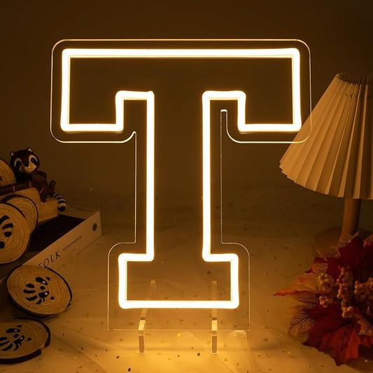 Light Up Letters T, Led Marquee Letter Lights Neon Sign, 13.9" Height Decorative Lighted Alphabet Number, Battery/USB Powered Led Letters Lights for Wedding, Birthday, Party, Christmas or Home Decor