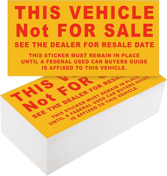 200 Pcs Car Dealership Supplies This Vehicle Not for Sale Stickers Car Dealer Yellow and Red Lettering Decal Adhesive Compliance Sticker for Vehicle Window, 6 x 3 Inches