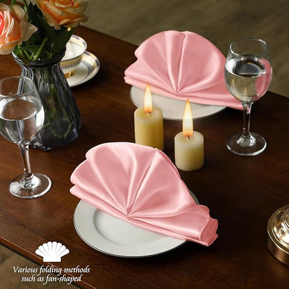 Manyshofu 60 Piece Blush Satin Napkins - 20x20 Inch Square Fabric Napkins for Wedding Dinner Party Lunch