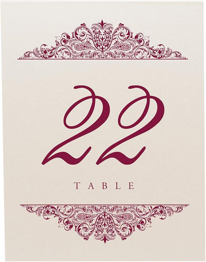 Paisley Wedding Table Numbers (Select Color/Quantity), Champagne, Burgundy, 1-10, Double Sided, Tent or Use in a Stand, Great for Parties & Restaurants - Made in the USA