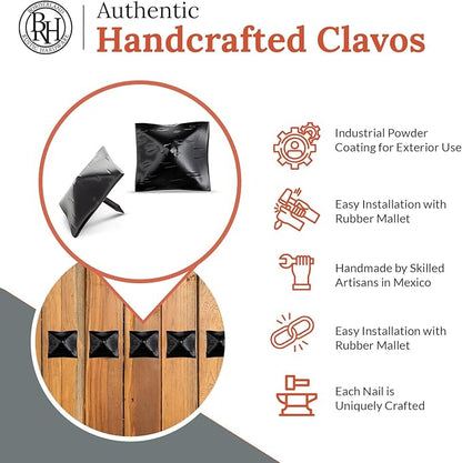10 Pack 1.5" Square Head Iron Clavos Decorative Nails – Black – Handmade Rustic Square Fasteners for Farmhouse Shutters, Faux Wood Beams, Barn Doors, Shutters, and Gates – Ornamental Wood Accent