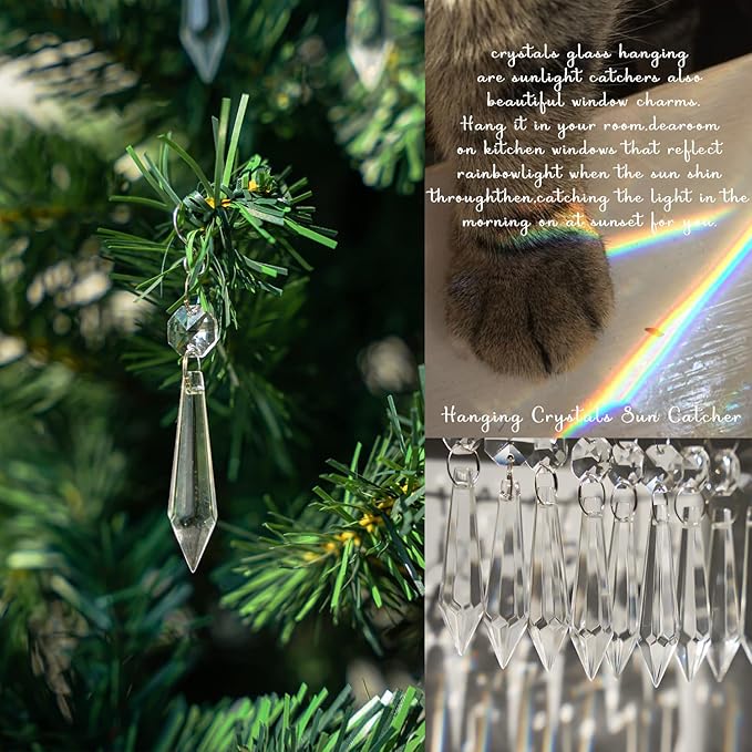 20PCS Clear Chandelier Icicle Crystal Prisms,55mm Chandelier Crystals Replacement,Crystals for Chandeliers with Hooks for Windows Wedding Lamp Decoration