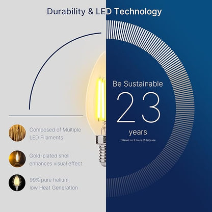 FLSNT 40W Equivalent LED Chandelier Light Bulbs, Dimmable Amber LED B11 E12 Candelabra Base Bulbs, 2200K Warm White, 330LM, 6 Pack UL,CA65 Listed.