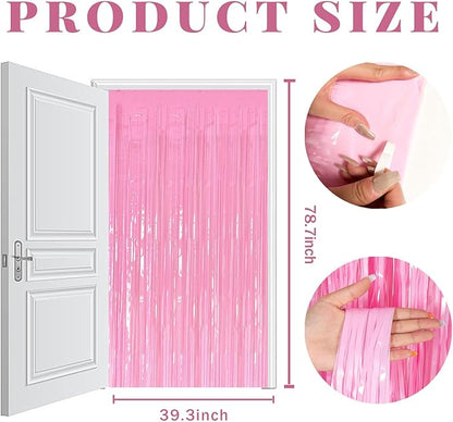 20 Pack Foil Curtain Pink Backdrop Streamers Metallic Tinsel Fringe Curtains Photo Booth Props for Birthday Wedding Engagement Bachelorette Christmas Holiday Celebration Party Decorations
