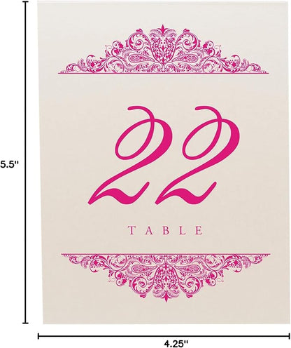 Paisley Wedding Table Numbers (Select Color/Quantity), Champagne, Fuschia, 1-50, Double Sided, Tent or Use in a Stand, Great for Parties & Restaurants - Made in the USA