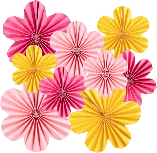 SUNBEAUTY 9 PCS Paper Flowers Decorations for Wall Paper Fans Classroom Decoration Paper Floral Backdrop Decor Paper Fans Decoration