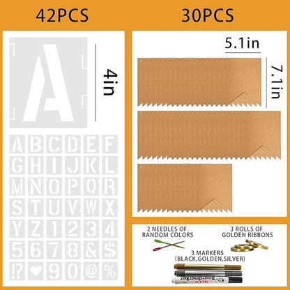 30 PCS Custom Banner for Party Decor - Create Your Own Custom Sign with Letter Templates Markers Ribbon Perfect for Birthday Wedding Celebrations