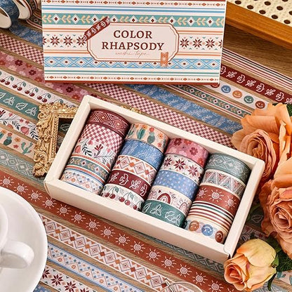 20 Rolls Bohemia Theme Washi Tape Set,Writable Decorative Tapes for Scrapbooking, Bible Journaling, Bullet Journaling, 0.6"x79" per Roll