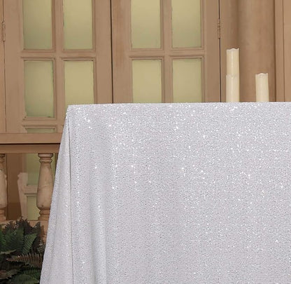 SquarePie Sequin Tablecloth 50 x 72 Inch White Sparkly Table Linen for Wedding Party