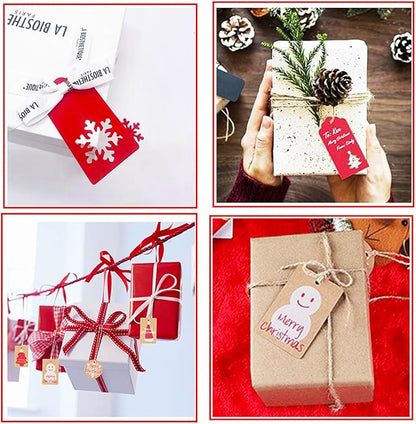 100 Pack Kraft Paper Christmas Gift Tags， Xmas Kraft Gift Tags with Jute Twine Baker Twine for DIY Xmas Holiday Present Wrap Stamp and Label Package Name Card
