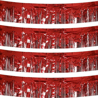 4 Pack Total 40 Feet Foil Fringe Garland Metallic Wall Hanging Drapes Tassel Skirting Tinsel Streamers Decorations for Parade Float Trailer Mardi Gras Party Birthday Wedding (Red)