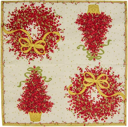 Caspari Entertaining Pepper Berry Cocktail Napkins, Red, 20-Pack