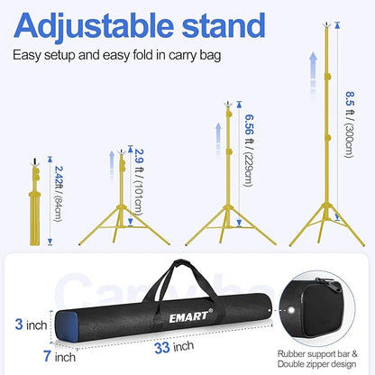 EMART Backdrop Stand 10x8.5ft(WxH) Photo Studio Adjustable Background Stand Support kit with 2 Crossbars, 8 Clamps, 2 Sandbags and Carry Bag for Parties, Events Decoration, Wedding -Titanium Gold