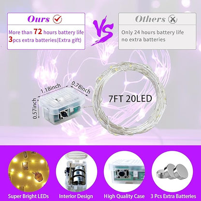 8 Pack Purple Fairy Lights 7Ft 20 LED Twinkle String Lights 3 Modes Battery Operated Waterproof Firefly Starry for Mason Jar Party Wedding Christmas Valentines Day Table Centerpieces