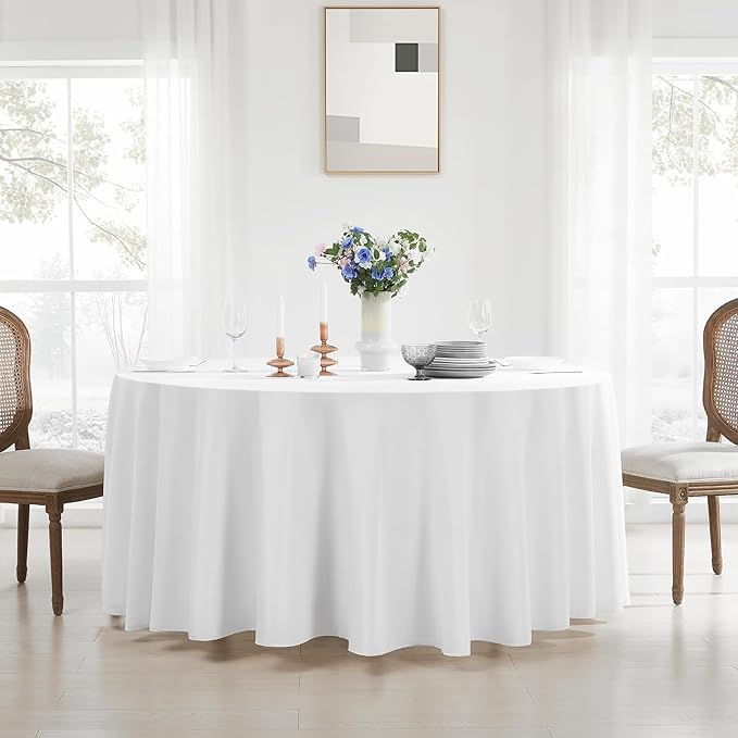 Round Tablecloth 10 Pack 108 Inch White Tablecloths Washable Decorative Linen Polyester Table Clothes Cover for Dining Table Banquets Buffet Parties and Wedding