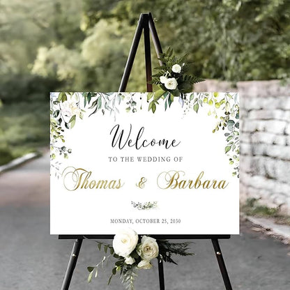 Welcome Sign Wedding, Welcome To Our Beginning Wedding Sign, Greenery Floral Theme Wedding Sign Decoration, Reserved Table Signs For Wedding, Signs For Wedding
