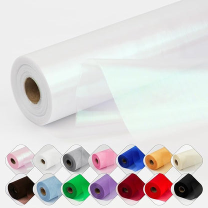Crystal Organza Fabric Tulle 11 Inch by 50 Yards Sheer Tulle Rolls for DIY Craft Wedding Party Baby Shower Decor Gift Wrapping Party Supplies (Fantasy White)