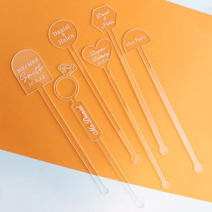 20Pcs Personalized Acrylic Stir Sticks,Custom Cocktail Swizzle Sticks Bar Drinks Mixing Rod for Coffee Whiskey Beverage,Perfect for Wedding,Birthday,Bachelorette,Bridal or Baby Shower,Corporate Event