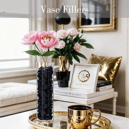DomeStar Black Fake Ice, 150PCS Acrylic Fake Diamonds, Vase Fillers Black Plastic Gems Marbles for Vase DIY Craft Aquarium Tank Rock Wedding Birthday Party Table Scatter Decorations