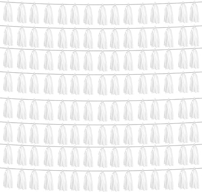 8P White Foil Fringe Metallic Tassel Streamers Banner Tassel Garland for Parade Floats, Graduation, Wedding, Birthday, Halloween, Christmas, Bridal/Baby Shower Party Decorations