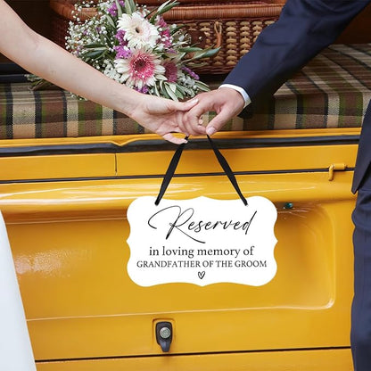 Acrylic Wedding Sign, Ring Bearer Sign, Reserved Seating Signs, for Grandfather of The Groom, Rustic Wedding Decor Signs, Acrylic Wall Art With Ribbon for Chairs Weddings Decor (White)