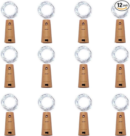 12 Pack 20 LED Wine Bottle Cork Lights, Fairy Mini String Lights Copper Wire, Battery Operated Starry Lights for DIY, Christmas, Halloween, Wedding, Party, Indoor&Outdoor (12 Pack, Cool White)
