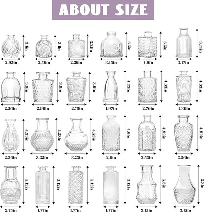 Bud Vases - in Bulk 24,Vintage Small Glass Bud Vases for Flowers, Clear Crystal Mini Glasses in Bulk, Small Flower Design for Centerpieces Wedding Decorations Home Flower Party Decor