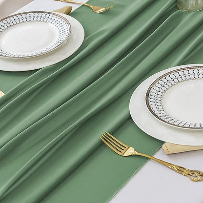 2 Pack 10 Ft Chiffon Table Runner Sage Green Gauze Long Table Runners 27x120 Inches Sheer Tulle Table Runner for Rustic Wedding Reception Bridal Shower Decorations Birthday Party